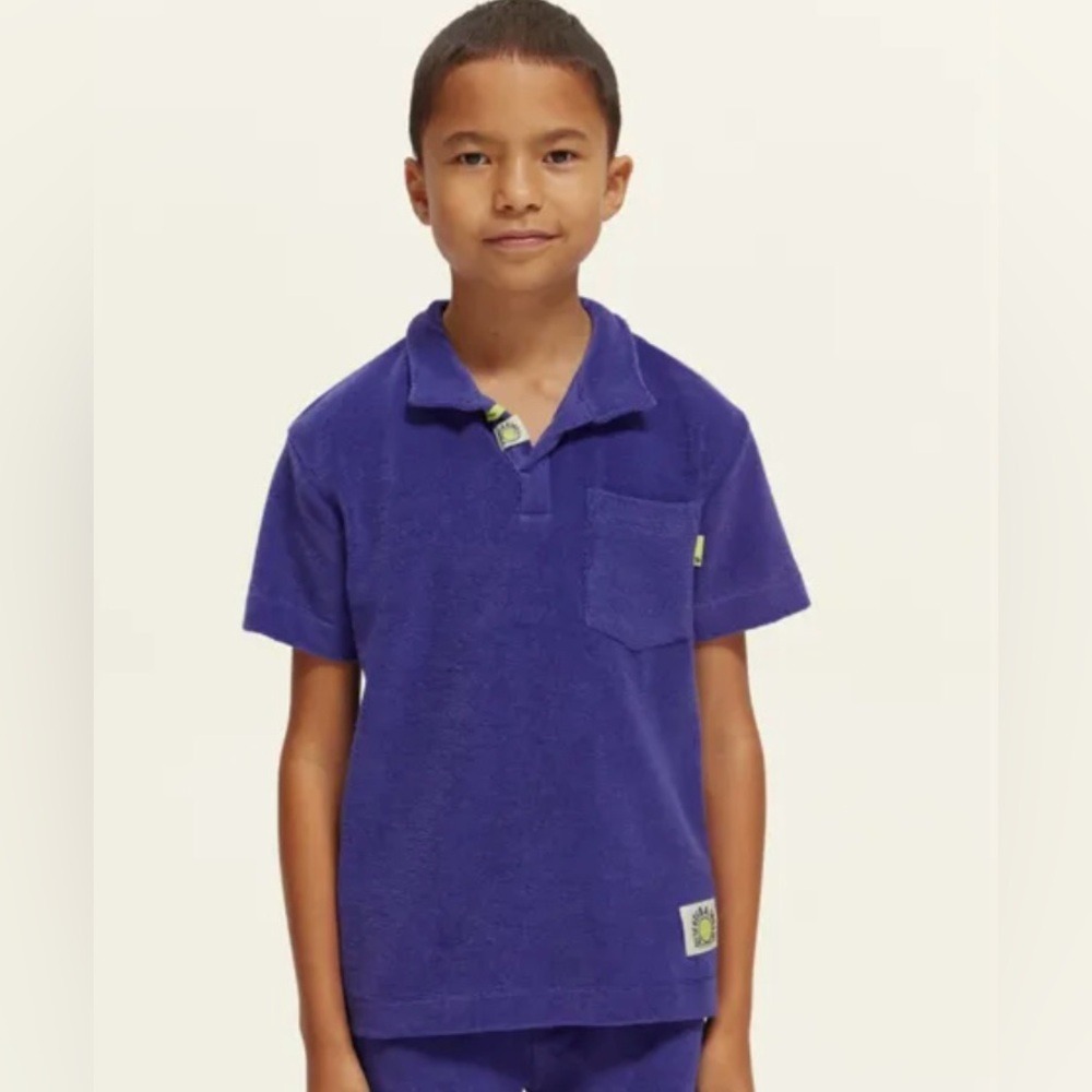 Scotch & Soda Kids Purple Terry Cloth Polo Shirt Size 12‎ Front Pocket Logo